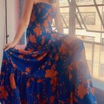 Abel the label Boho Smocked Maxi Dress L Tiered Blue Orange Coastal Resort Bold Photo 0