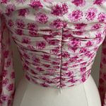 ZARA  Floral Off-Shoulder Ruched Top Womens Sz Medium Pink Crop Corset Coquette Photo 5