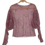 ZARA Pink Ballon Long Sleeve Floral Sheer Top Size Medium Photo 0