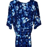 Venus Blue Floral Print Cold Shoulder V Neck Tie Waist Jumpsuit Large Photo 6
