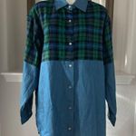 Miss Lili Plaid Denim Shirt Button Photo 0