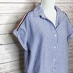 Japna Japan Blue & White Courier Stripe Casual Button Down Top Size Large Photo 2