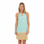 CABANA LIFE Sleeveless Halter Shift Dress Size Small SPF Aqua Orange Blue Photo 2