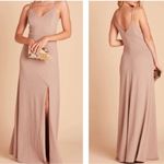 Birdy Grey  Jay Crepe Gown Taupe Spaghetti Straps V Neck Slit Stretch Size XL NEW Photo 1