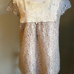 HD in Paris Anthropologie Lace Top Short Sleeve metallic tan 8 boho cottage Y2K Photo 0