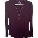 American Eagle  Soft & Sexy lace up burgundy long sleeve t-shirt size S Photo 0