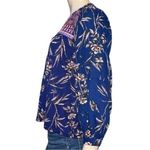 Anthropologie  Women’s Size XS Royal Blue Floral Printed Embroidered Neck Top Photo 2