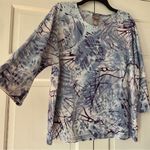 Chico's  Size 2 Blue Purple Knit 3/4 Sleeve Boxy Abstract Blouse Chico Size Large Photo 2