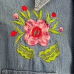 Vintage Natex Folkloric Mexican‎ Embroidered Denim Shirt Eyes Birds Mushrooms S Blue Photo 5