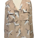 ZARA  Basic Collection Size M Bird Print Shirt Blouse Top Petal Back Hi-Lo Photo 0