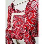 SEA Theodora Red Paisley Bandanna Print Tie Back Puff Sleeve Top Size Large Photo 7