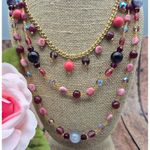 None Pretty Gold Tone Multi Strand Beaded Shades of Pink Boho Necklace 19" Layered Photo 2