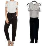 Ted Baker  Toriil Ruffled Cold-Shoulder Jumpsuit Black / Gray‎ Size 0 / US 2 Photo 1