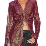 Free People  NWOTS Red Sequin Shirtee Button Down Burgundy Maroon Top size XS Photo 0