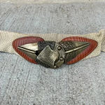 Vintage OMEGA Arrowhead Arrow Metal Buckle Stretch Belt Tan Brown Natural Large Gold Photo 1