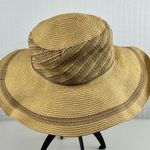 Hat Stuff Elegant Tan Paper Sun Hat with Brown Ribbon Accents Beach Resortwear Photo 2