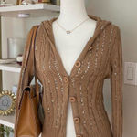 Design History Vintage  Tan Sequin Cardigan Size S Photo 0