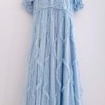 Ivy City Co Lilac/Gray Floral Beaded Ruffled Swiss Dot Maxi Tulle Dress. Purple Size 1X Photo 0