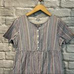 Madewell  Women’s Size XS Striped Crewneck Button-Front Tiered Mini Dress Photo 3