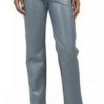 7 For All Mankind Smoky Blue Faux Leather Pants 5-Pocket Womens Size Small Photo 0