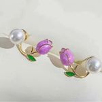 Trendy Elegant Purple Tulip Flower Pearl Stud Earrings, Women's‎ Stud Earrings Gold Photo 6