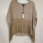 BCBGMAXAZRIA 💕💕 Iniko Flutter Sleeve Fringe Top Pumice Beige NWT Photo 4