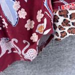 Chico's  Womens Button Up Blouse Size 8 Or 1 Maroon Floral Jaguar Print Boho Artsy Photo 7