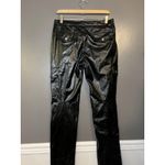Black Faux Leather Cargo Pants Womens Medium Straight Leg Zip Pockets Utility Photo 3
