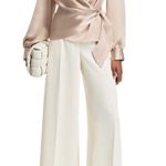 AQUA  Champagne‎ Satin Wrap Blouse XS Long Sleeve Tie Front Party Cocktail Top Photo 0