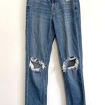 American Eagle  AE Comfort Stretch Waistband Mom Jean Medium Wash Ripped Cropped Photo 0