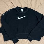 Nike  Black Boxy Cropped Crewneck with White Swoosh Small Photo 1