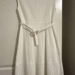 Theory Dress Afala White Eyelet Embroidered Cotton Size 4 Belted A-Line MIDI Photo 0