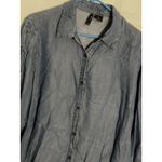 New Directions Curvy Blue Denim Look Button Up Long Sleeve Shirt, Lyocell, 1X Photo 1