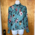 About A Girl Teal Floral Sheer Long Sleeve Top Size Medium Photo 0