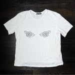 ZARA  White Black Rhinestone Rose Tee Photo 1