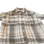 ZARA  Plaid Shirt Jacket Women’s‎ Size Large Cream Tan Gray Long Sleeve Collared Photo 6