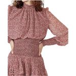 Bardot  Georgette Soft Floral-Print Mini Ruffle Dress Chiffon Smocked Pink Size 8 Photo 2