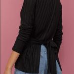 H&M NWT  black long sleeve split back tie ribbed jersey blouse, size large Photo 1
