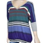 Shae Women’s Size S Green Blue Gray White Striped Studded Back V Photo 2