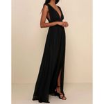 Lulus NWT  Women's M Heavenly Hues Black Maxi Dress Formal V-Neck High Slit Photo 2
