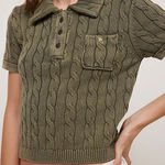 Free People NWT  Pocket Polo Top in Seaweed Green Photo 0