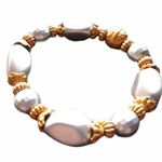 Handmade Stretch Bracelet Gold & Silver Disco Ball Beads Photo 4