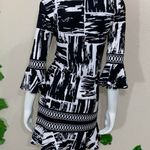 BCBGMAXAZRIA Maxazria Black White Bell Sleeve Dress Photo 2
