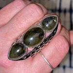 New Silver Toned 3 Green Stone Ring w/matching Earrings Jewelry Set Size 8 Photo 1