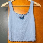 Caution to the Wind  Light Blue Tank Top with Butterfly Embroidered Photo 0