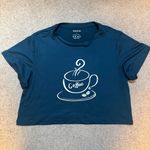 SheIn Blue Coffee Graphic Crop Tee Photo 1