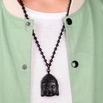 Classic Black Obsidian Buddha Big Head Pendant Tathagata Buddha Necklace Photo 1