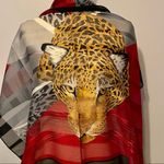 Jim Renoir vintage tiger print scarf black gold red gray vibrant 34” sq Italy Photo 2