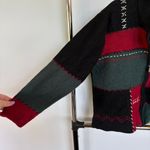 Vtg 90's Wool Patchwork Jacket Boxy Zip Up Grandma Sweater Black Embroidered XL Photo 3