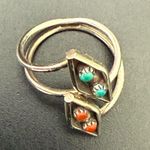 Vintage Handcrafted Sterling Silver Turquoise Coral Southwestern Ring Size 5 3g. Photo 6